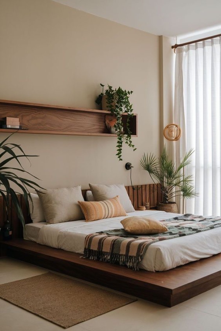 Schlafzimmer mit erdigen Tönen